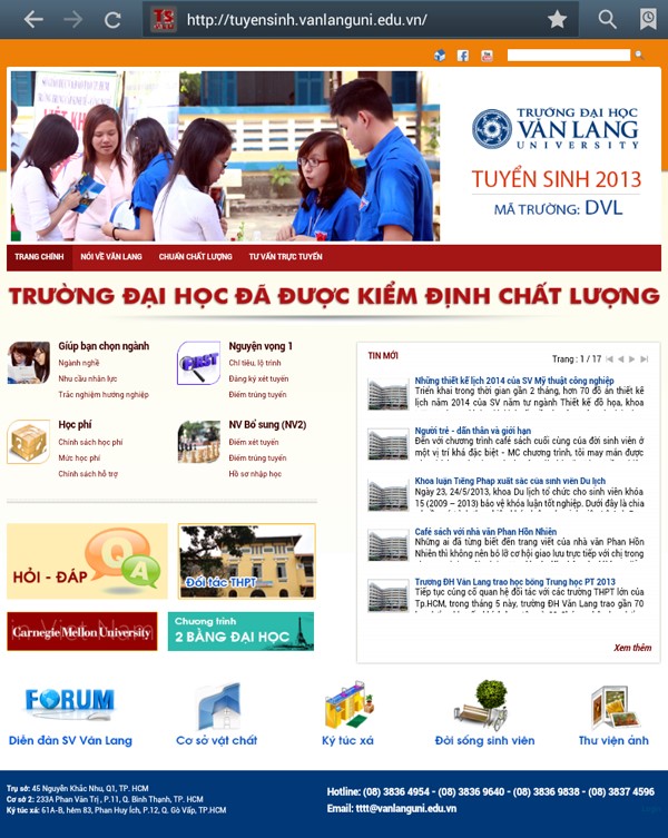 DH van lang giao dien moi trang tuyen sinh 01